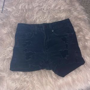 Aeropostale black ripped high rise midi woman’s jean shorts